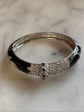 Black and Silver Crystal Pave Bangle Bracelet